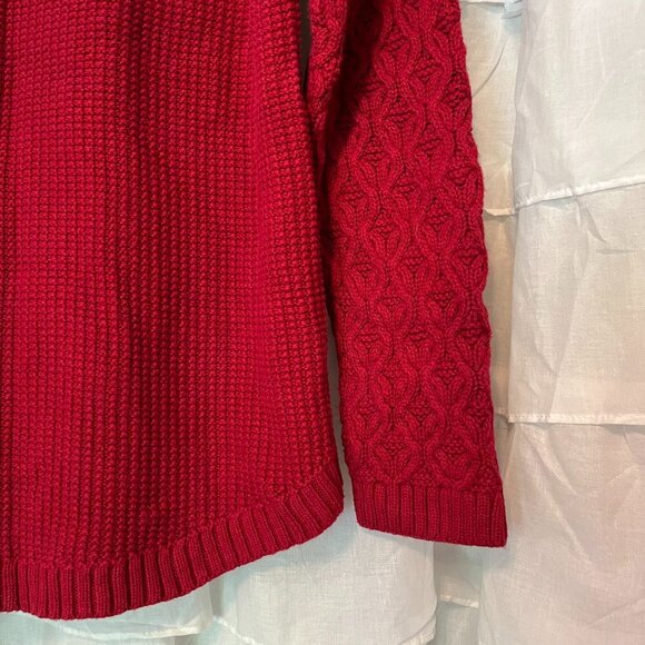 Cable Knit Cozy Red Cotton Sweater - Small - Picture 6 of 7